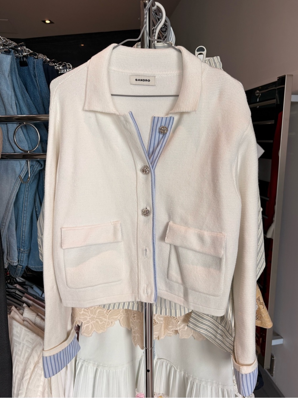 NWT Sandro Wool Cardigan with a Polo Collar - Picture 6 of 9